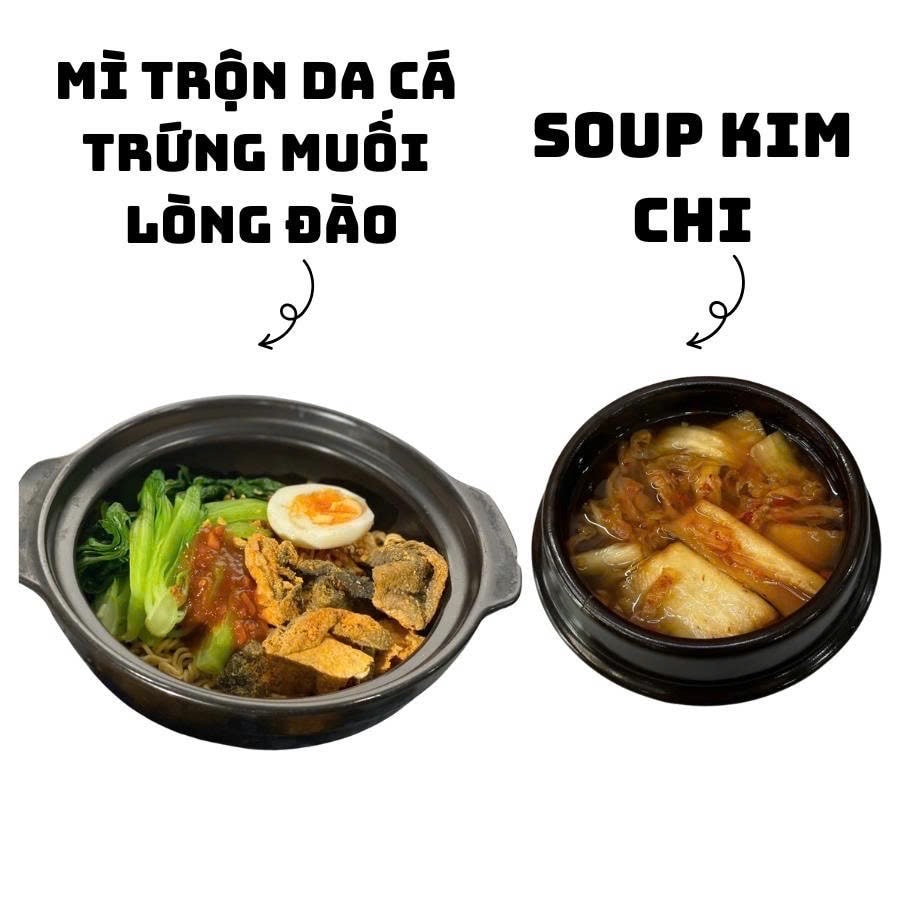 Hình ảnh Mì trộn da cá trứng muối lòng đào + soup kim chi
