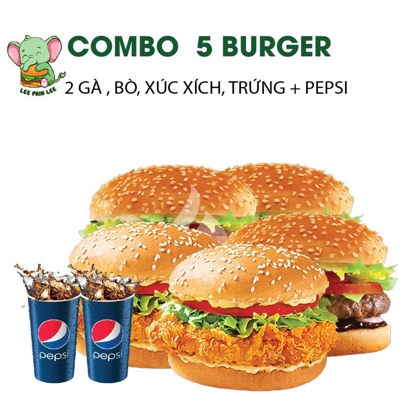 Hình ảnh Combo 5 burger - kèm 2 Coca