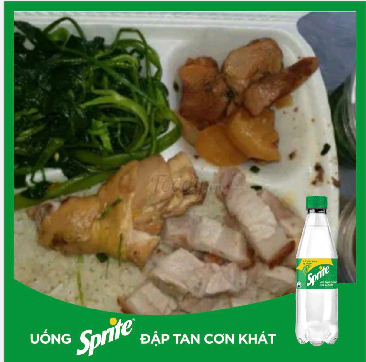 Hình ảnh Cơm thịt quay, thịt kho, gà rang + sprite/coca