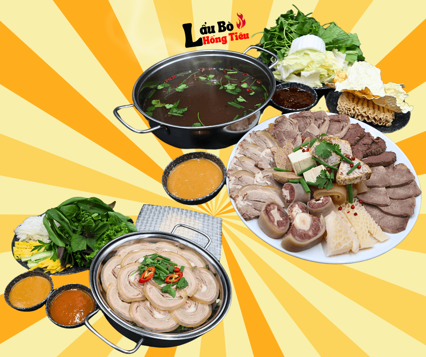 Hình ảnh Combo 2 Người: Ba Chỉ Bò Tơ Cuốn Rau Rừng + Lẩu Bò Hồng Tiêu Thập Cẩm