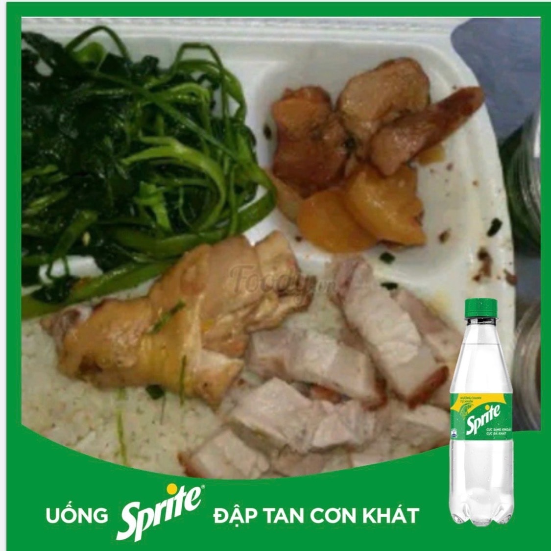 Hình ảnh ơm thịt quay, gà sốt, thịt xào + coca/sprite