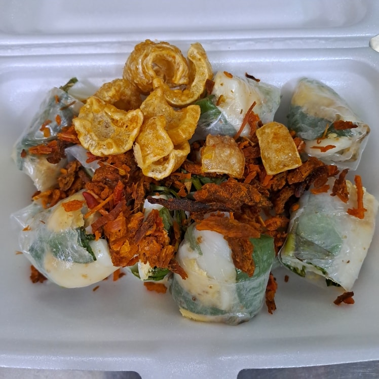 Hình ảnh bánh tráng cuộn bơ trứng trộn tỏi bò da heo