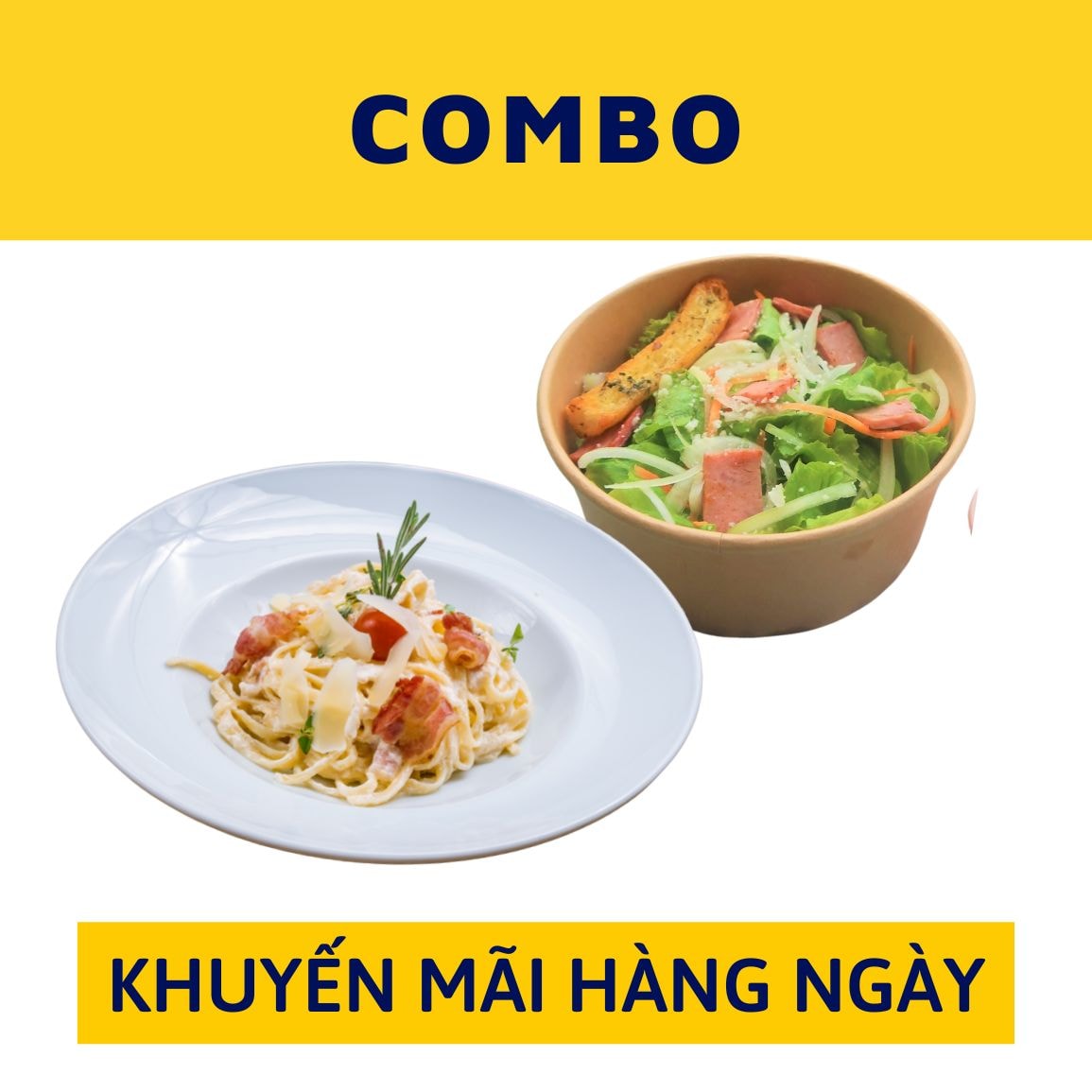 Hình ảnh COMBO: 1 Mì Ý sốt kem với Thịt hun khói và 1 Salad Xà lách thịt nguội sốt Thousand Island