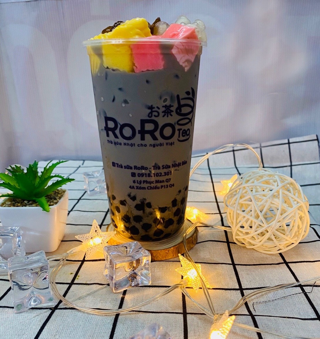 Hình ảnh Trà sữa bóng đêm thập cẩm full topping