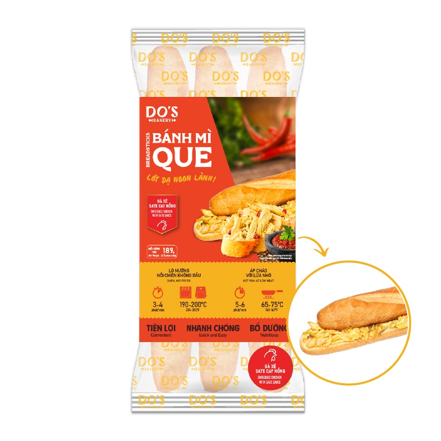 Hình ảnh Bánh mì que đông lạnh Gà Xé Sate Cay Nồng-3 bánh/ gói