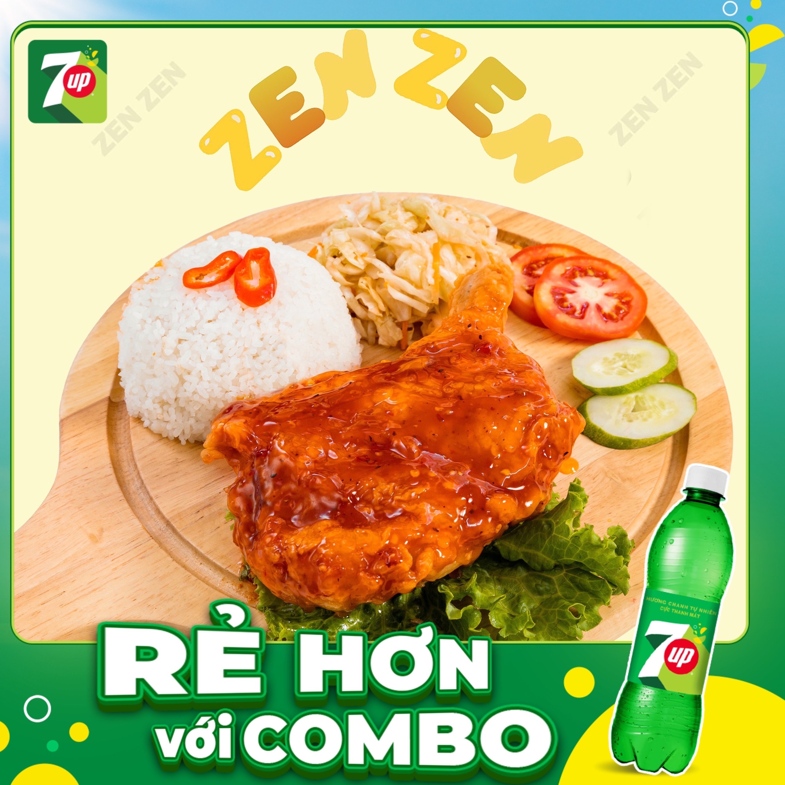 Hình ảnh Cơm đùi gà góc tư tặng pepsi/7up