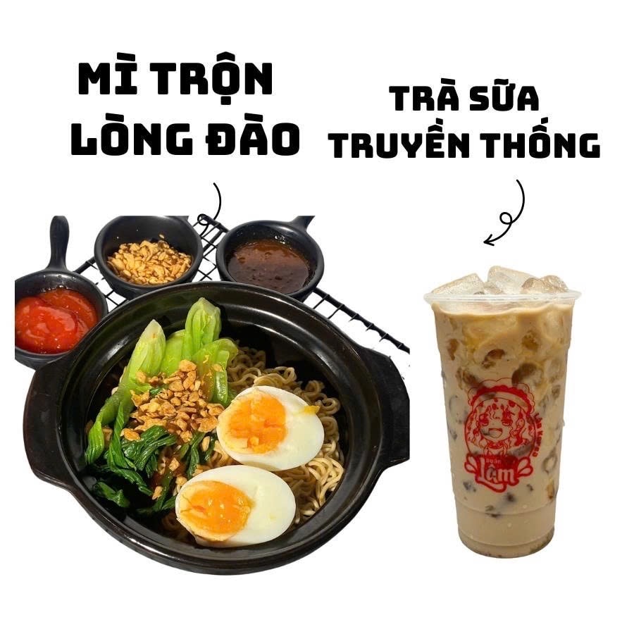 Hình ảnh Mì trộn trứng lòng đào + trà sữa truyền thống