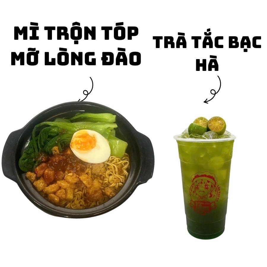 Hình ảnh Mì trộn tóp mỡ trứng lòng đào + trà tắc bạc hà