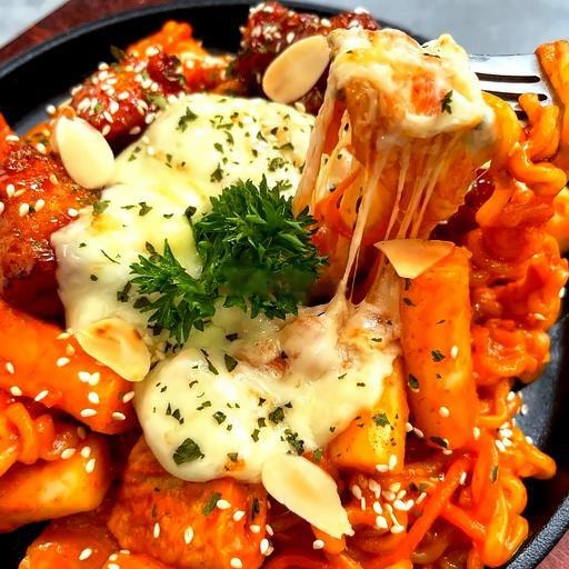 Hình ảnh Gà cay trộn tokbokki phủ phô mai